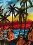 Royaura® Hawaiian Coconut Tree Music Guitar Party Hula Print Men's Button Pocket Short Sleeve Shirt