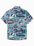 Royaura® Retro Auto Geometric Print Men's Button Pocket Short Sleeve Shirt