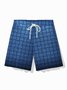 Royaura® Retro Geometric Plaid Print Men's Drawstring Elastic Pocket Board Shorts