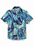 Royaura® Retro Psychedelic Style Men's Hawaiian Shirt Abstract Liquid Texture Print Pocket Camping Shirt