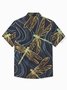 Royaura® Vintage Dragonfly Gradient Art Texture Print Men's Button Pocket Short Sleeve Shirt
