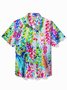 Beach Vacation Men's Hawaiian Shirt Artistic Floral Stretch Pocket Wrinkle Free Seersucker Camp Shirt Big Tall