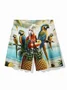Royaura® Hawaiian Parrot Pineapple Beach Print Men's Drawstring Shorts Board Shorts