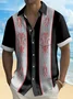 Royaura® Vintage Car Pinstripe Panel BowIng Printed Chest Pocket Shirt Plus Size Men's Shirt