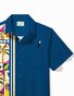 Royaura® Vintage Blue Hawaiian Animal and Floral Print Bowling Men's Button Pocket Shirt