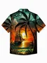 Royaura®Hawaiian Coconut Tree Sunset Landscape Print Men's Button Pocket Short Sleeve Shirt