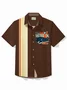 Royaura® Vintage Classic Car Blue Men's Bowling Shirt Easy Care Camp Pocket Shirt Big Tall