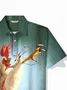 Royaura® Retro Gradient Kung Fu Chicken Print Men's Button Pocket Short Sleeve POLO Shirt