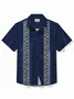 Royaura® Vintage Bowling Men's Hawaiian Shirt Stripe Print Guayabera Pocket Camping Shirt