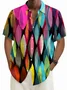 Royaura®Men's Retro Geometric Color Block Print Button Pocket Short Sleeve Shirt