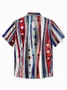 Royaura® Vintage American Flag Coconut Tree Print Chest Pocket Shirt Plus Size Men's Shirt