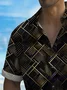 Royaura® Vintage Black Gold Geometric Line Art Print Chest Pocket Shirt Large Size Men's Shirt