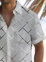 Royaura®Retro Geometric 3D Tech Print Men's Button Pocket Short Sleeve Shirt