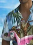 Royaura® Beach Vacation Men's Hawaiian Shirt Bigfoot Flamingo Print Stretch Pocket Camping Shirt Big Tall