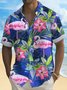 Royaura® Beach Vacation Men's Hawaiian Shirt Flamingo Botanical Print Stretch Pocket Camping Shirt Big Tall