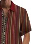 Royaura®Vintage Striped Print Men's Button Pocket Short Sleeve Shirt
