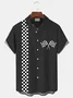 Royaura®Racing Checkerboard Print Men's Button Pocket Short Sleeve Shirt