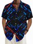 Royaura®Retro Geometric Electro-Optical Line Print Men's Button Pocket Short-Sleeved Shirt