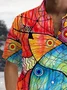 Royaura®Hawaiian Abstract Art Fish Print Men's Button Pocket Short Sleeve Shirt