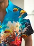Royaura®Hawaiian Sea Life Fish Print Men's Button Pocket Short Sleeve Shirt