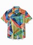 Royaura® 50‘s Vintage Medieval Geometric Men's Shirt Rainbow Color Art Pocket Camp Shirt Big Tall