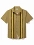 Royaura® Vintage Bowling Men's Hawaiian Shirt Stripe Print Guayabera Pocket Camping Shirt
