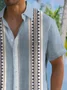 Royaura®Men's Retro Geometric Contrast Stripe Print Button Pocket Short Sleeve Shirt