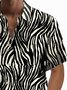 Royaura®Retro Geometric Art Stripe Print Men's Button Pocket Short Sleeve Shirt