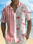 Royaura®Hawaiian Flamingo Stripe Contrast Print Men's Button Pocket Short Sleeve Shirt