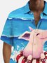 Royaura® Vintage Swimming Pig Print Chest Pocket Shirt Plus Size Men's Shirt