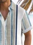 Royaura®Retro Gradient Bowling Splicing Printed Men's Button Pocket Short Sleeve Shirt