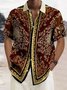 Royaura®Retro Creative Floral Baroque Palace Print Men's Button Pocket Short Sleeve Shirt