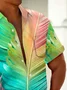 Royaura®Hawaiian plant leaves gradient print men's button pocket short sleeve shirt