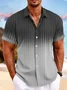 Royaura®Retro Striped Gradient Print Men's Button Pocket Short Sleeve Shirt