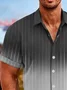 Royaura®Retro Striped Gradient Print Men's Button Pocket Short Sleeve Shirt