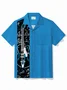 Royaura® Vintage Bowling Music Guitar Line Print Chest Pocket Shirt Plus Size Men's Shirt