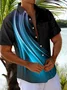 Royaura® Vintage Blue Gradient Print Chest Pocket Shirt Plus Size Men's Shirt