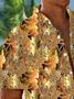 Royaura®Hawaiian Gold Floral Print Men's Button Pocket Short Sleeve Shirt