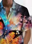 Royaura®Hawaiian Butterfly Art Oil Painting Gradient Print Men's Button Pocket Short Sleeve Shirt