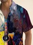 Royaura®Retro Musical Instrument Music Art Oil Painting Print Men's Button Pocket Short Sleeve Shirt