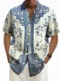 Royaura®Retro Floral Geometric Print Men's Button Pocket Short Sleeve Shirt