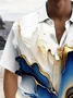Royaura® Vintage Blue Gold Gorgeous Abstract Texture Print Chest Pocket Shirt Plus Size Men's Shirt