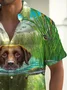 Royaura®Hawaiian Dog Swim Print Men's Button Pocket Short Sleeve Shirt