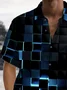 Royaura® Vintage Blue Neon Geometric Print Chest Pocket Shirt Plus Size Men's Shirt