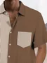 Royaura® Vintage Brown Striped Print Chest Pocket Shirt Large Size Men's Shirt