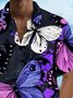 Royaura® Vintage Purple Butterfly Print Chest Pocket Shirt Plus Size Men's Shirt