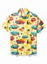 Royaura® Retro Car Print Men's Button Pocket Short Sleeve Shirt