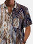 Royaura® 60's Retro Men's Shirt Art Geometric Textured Wrinkle Free Seersucker Pocket Camp Art Shirt Big Tall