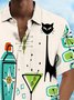 Royaura® Vintage Geometric Cat Cocktail Print Chest Pocket Shirt Plus Size Men's Shirt