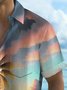 Royaura®Hawaiian Coconut Tree Ombre Print Men's Button Pocket Short Sleeve Shirt